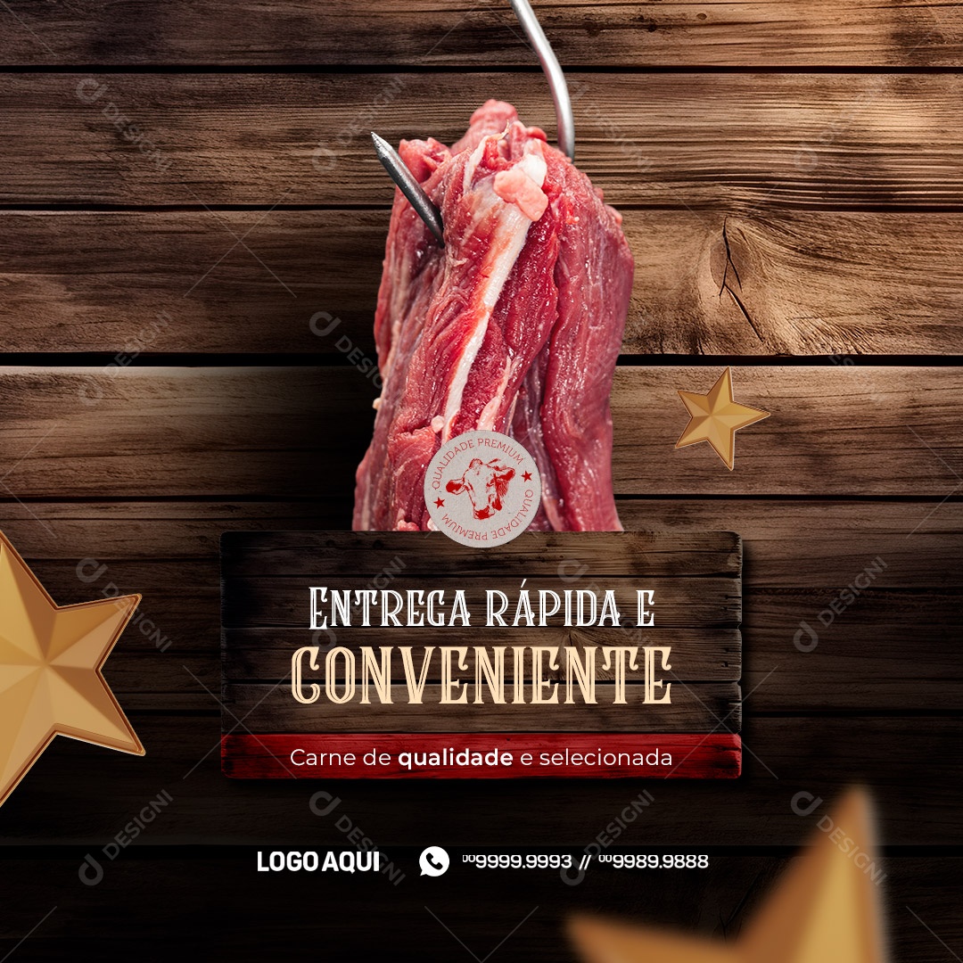 Entrega Rápida e Conveniente Açougue Social Media PSD Editável