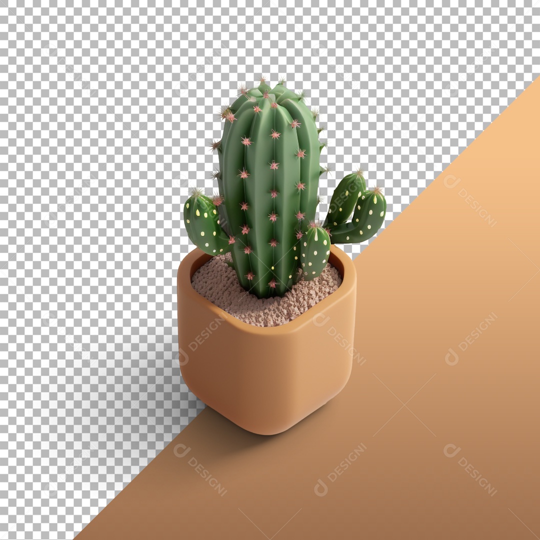 Vaso Com Cacto Dentro Elemento 3D Para Composição PSD