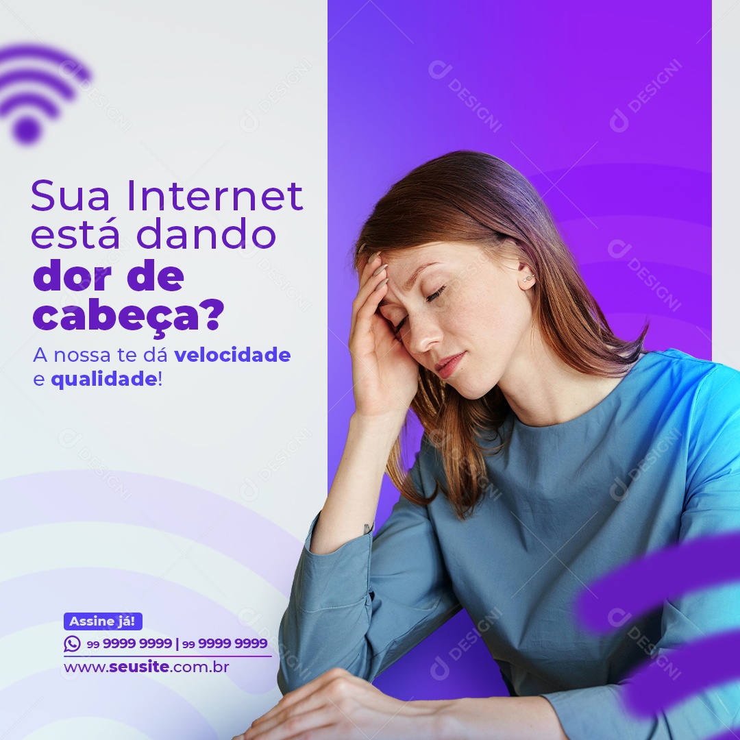 Post Provedor de Internet Mais Velocidade Menos Dor de Cabeça Social Media PSD Editável
