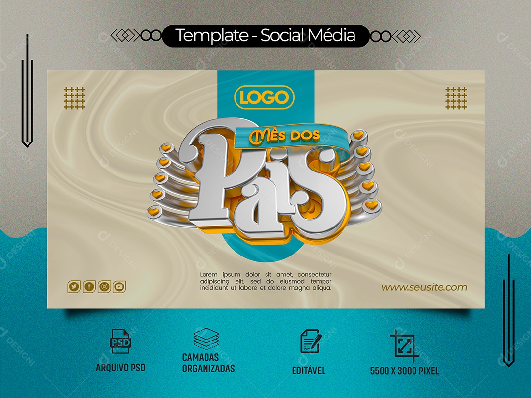 Banner Texto 3D Mês Dos Pais Para Composição PSD