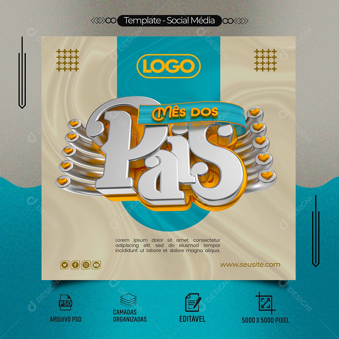 Feed Texto 3D Mês Dos Pais Para Composição PSD