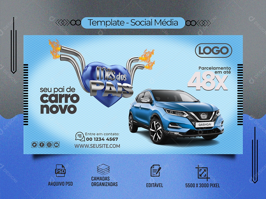 Social Media Banner Mês Dos Pais Seu Pai De Carro Novo PSD Editável
