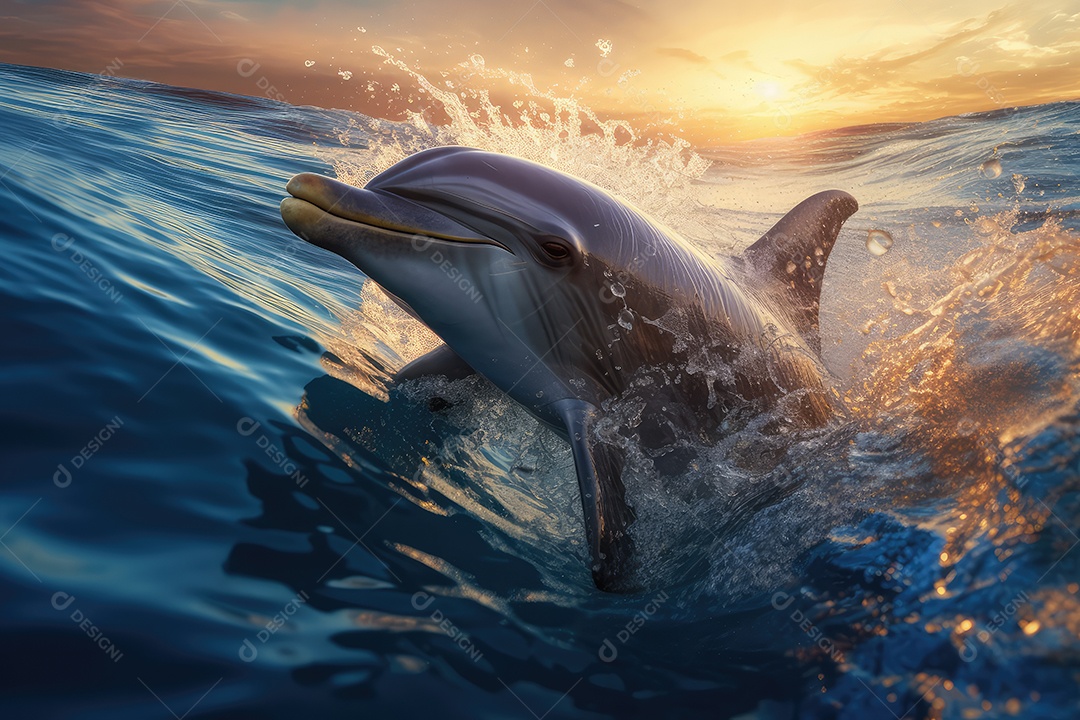 Golfinhos simpáticos e lindos nadando pelos fundo do oceano gerado por IA