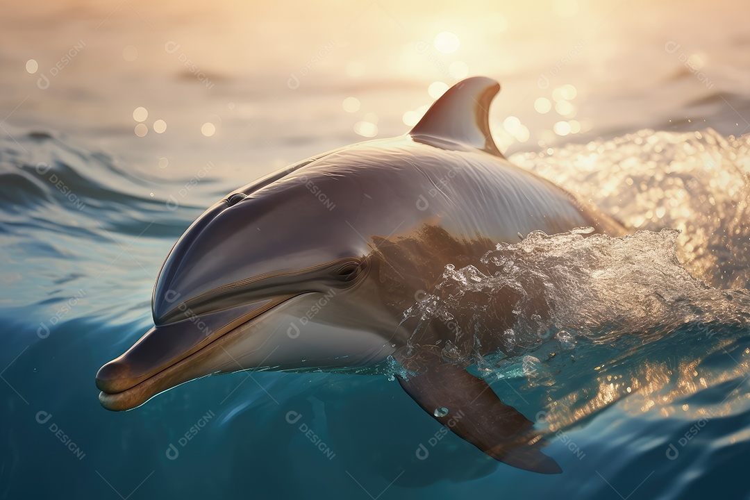 Golfinhos simpáticos e lindos nadando pelos fundo do oceano gerado por IA