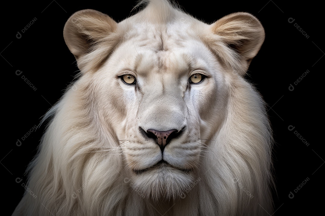 Leão vista frontal fundo preto fotografia hiper-realista gerada por IA