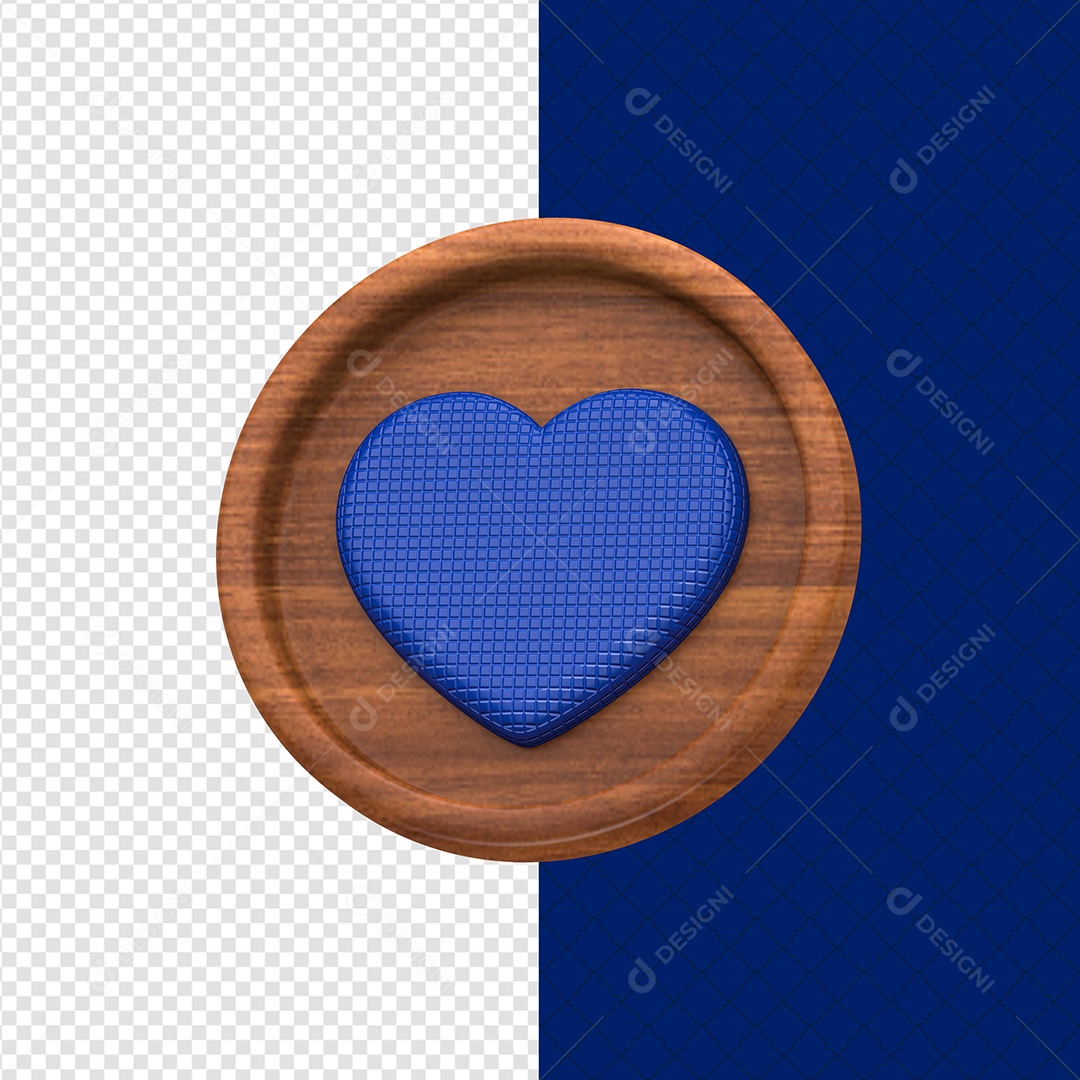 Elemento 3D Forma Circular De Madeira Com Coração Azul Para Composição PSD