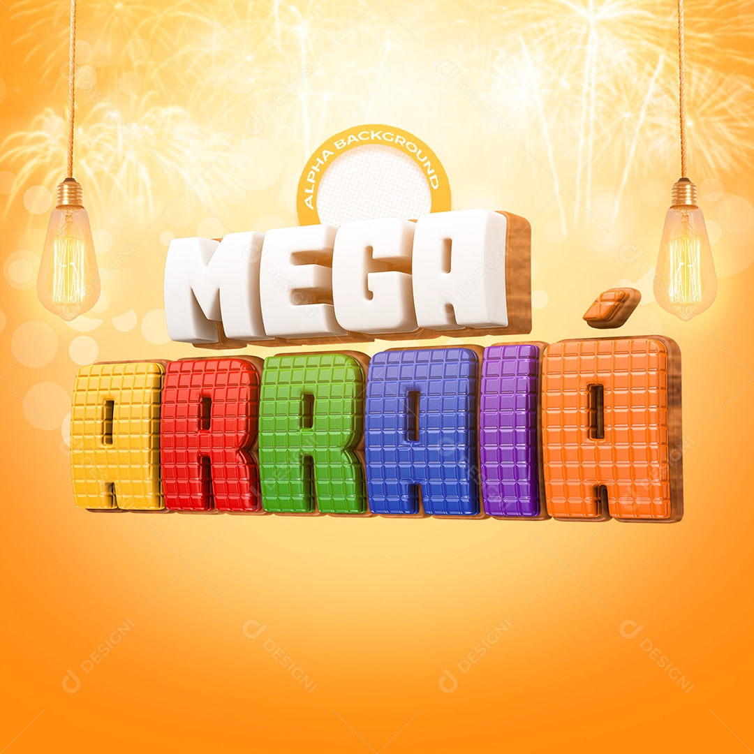Texto 3D Mega Arraiá Colorido Para Composição PSD