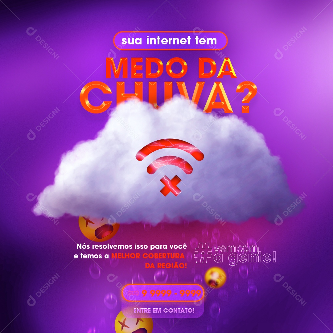 Provedor de Internet Sua Internet Tem Medo da Chuva Social Media PSD Editável