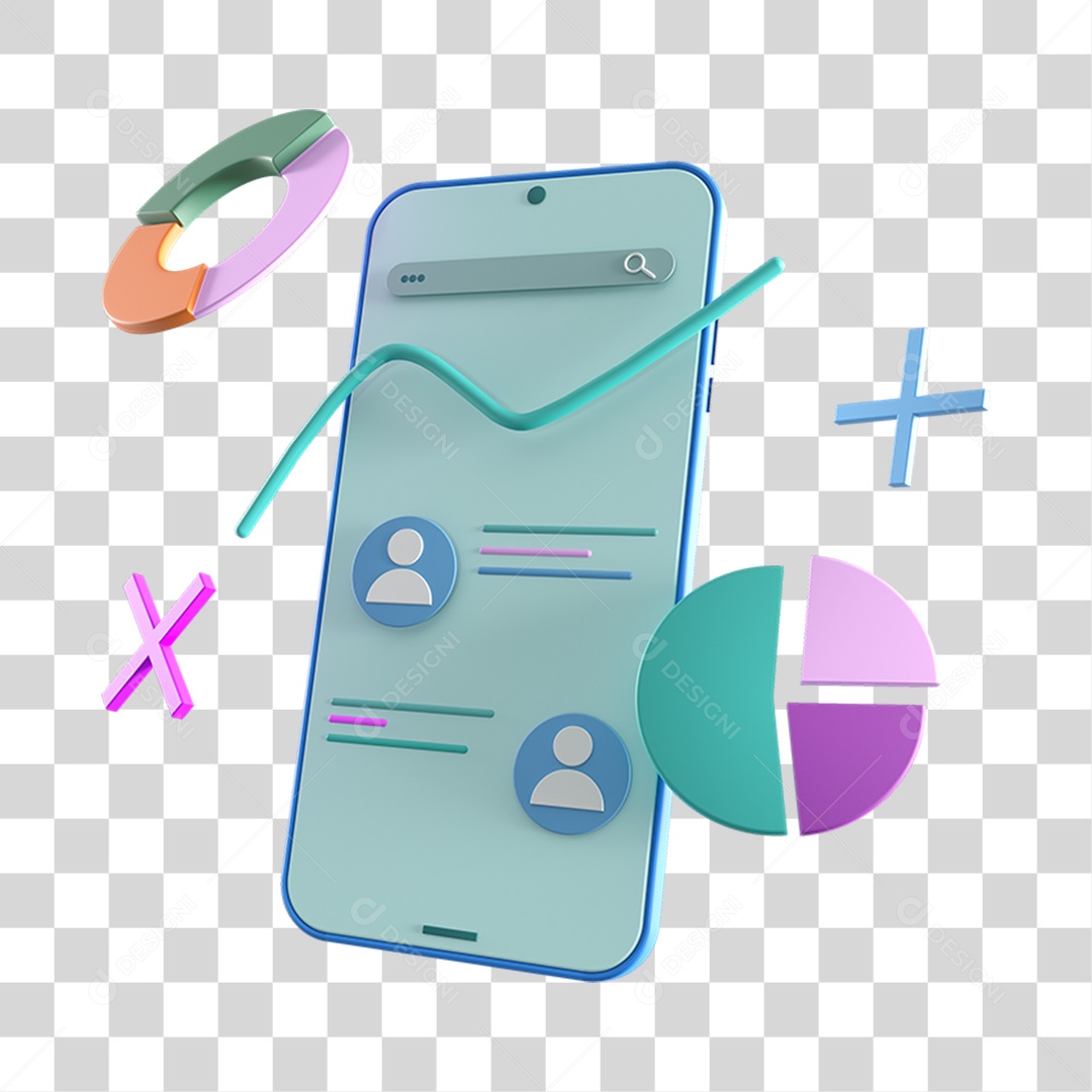 Telefone Com Analises Gráficos e Ícones Elemento 3D PNG Transparente