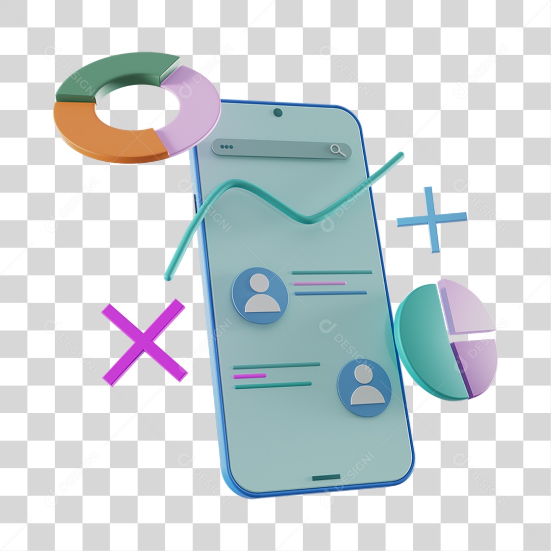 Telefone Com Analises Gráficos e Ícones Elemento 3D PNG Transparente