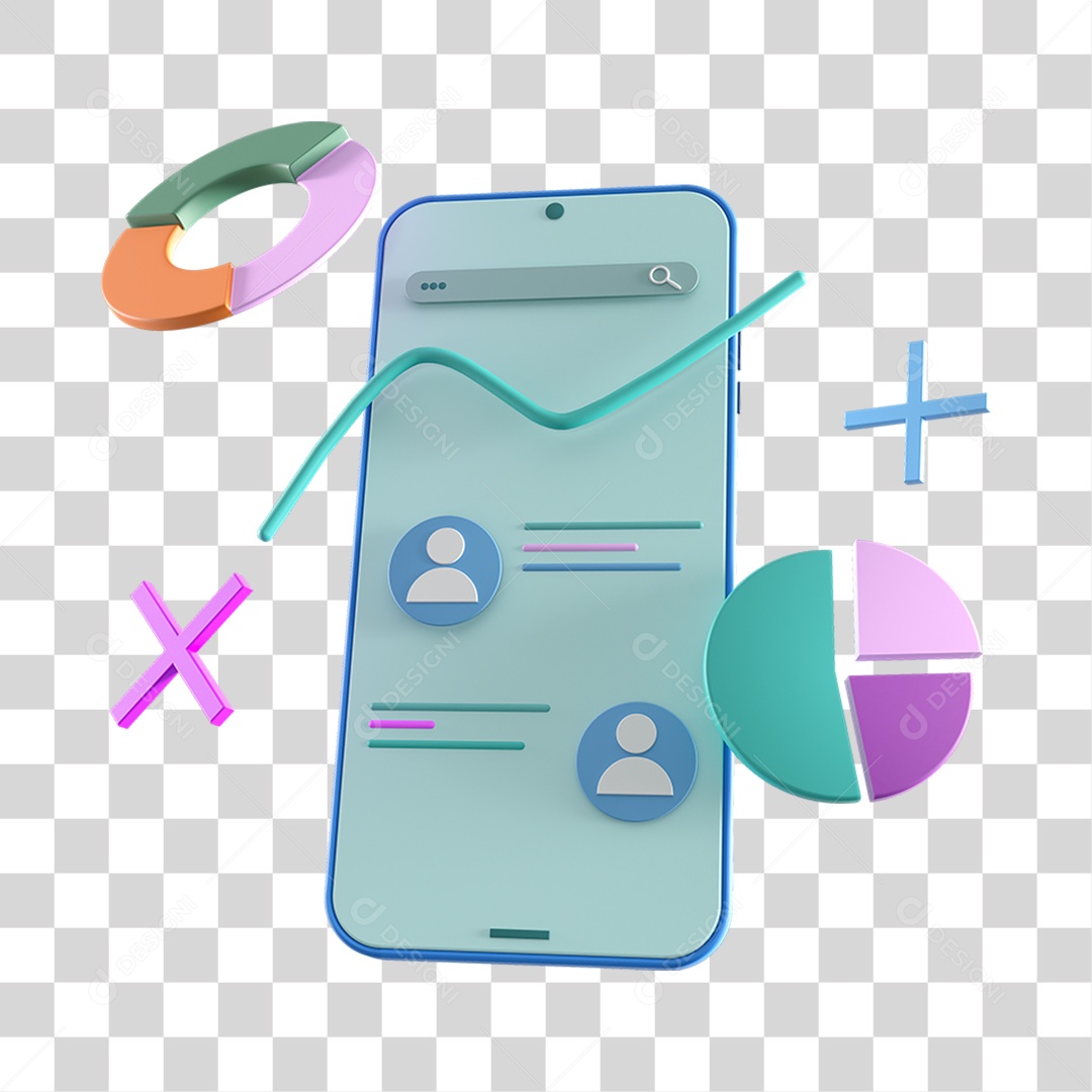 Telefone Com Analises Gráficos e Ícones Elemento 3D PNG Transparente