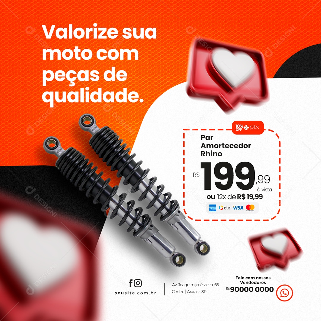 Valorize Sua Moto Com Peças Par Amortecedor Rhino 199,99 Oficina De Moto Social Media PSD Editável