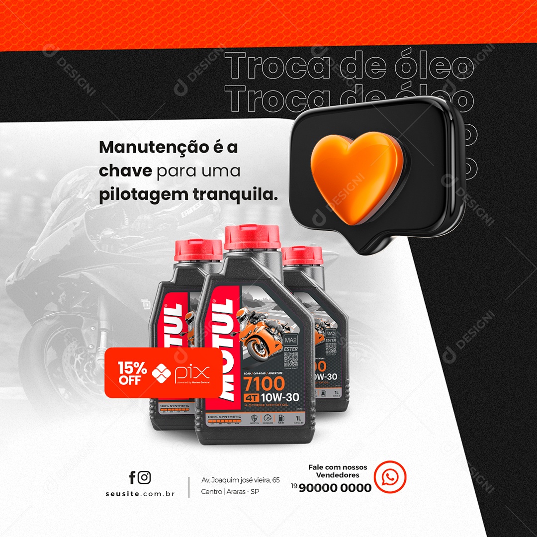 Troca De Óleo 15% Off Pix Oficina De Moto Dia Dos Pais Social Media PSD Editável