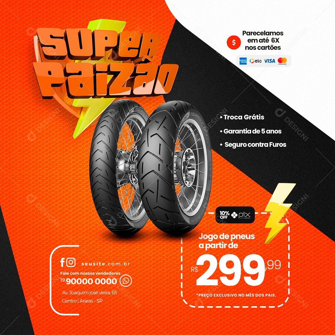 Super Paizão Jogo De Pneus A Partir 299,99 Oficina De Moto Dia Dos Pais Social Media PSD Editável