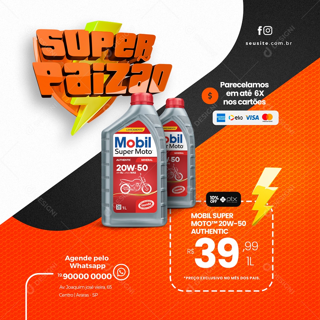Super Paizão Mobil Super Moto Oficina De Moto Dia Dos Pais Social Media PSD Editável