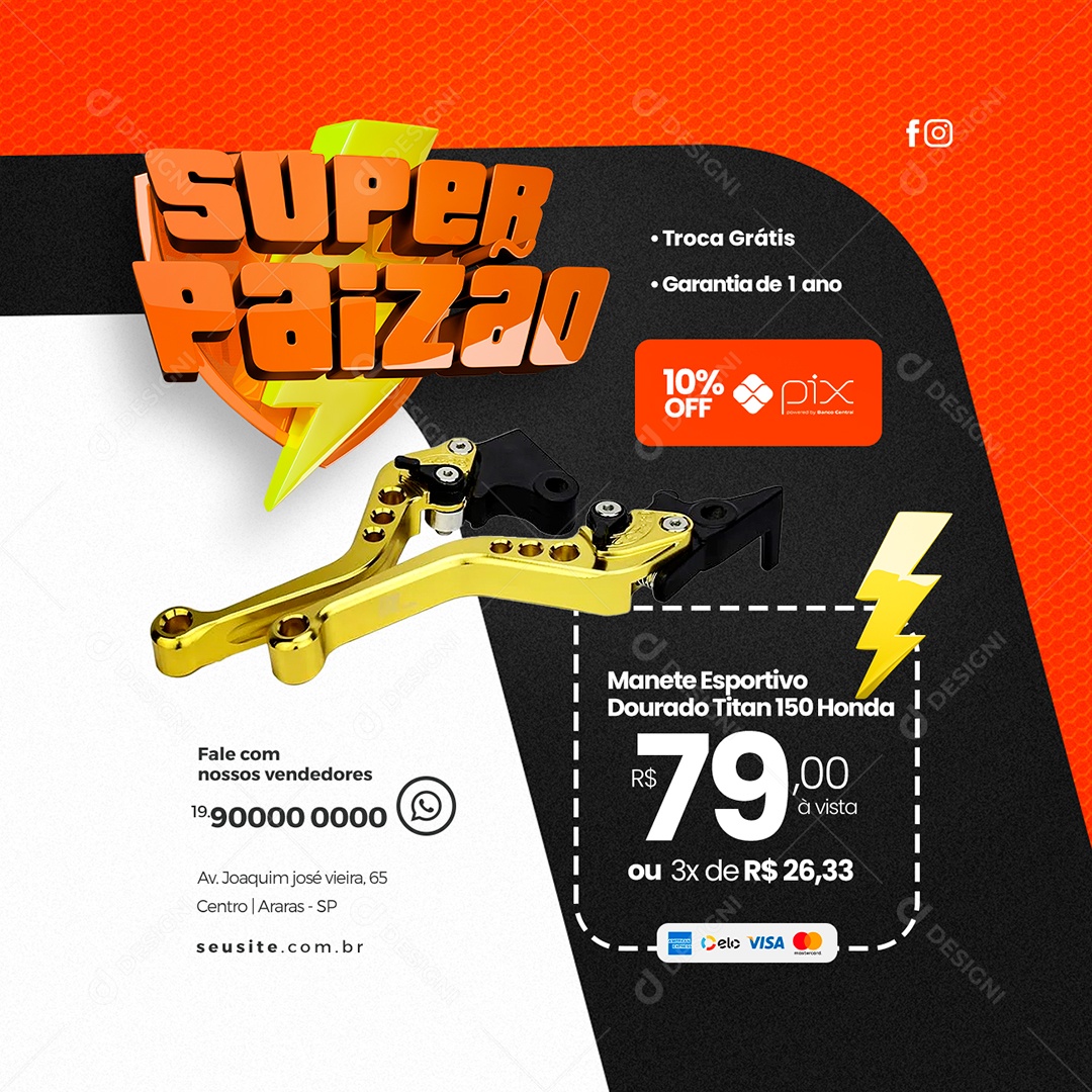 Super Paizão Manete Esportivo Dourado Titan 150 Honda Oficina De Moto Social Media PSD Editável