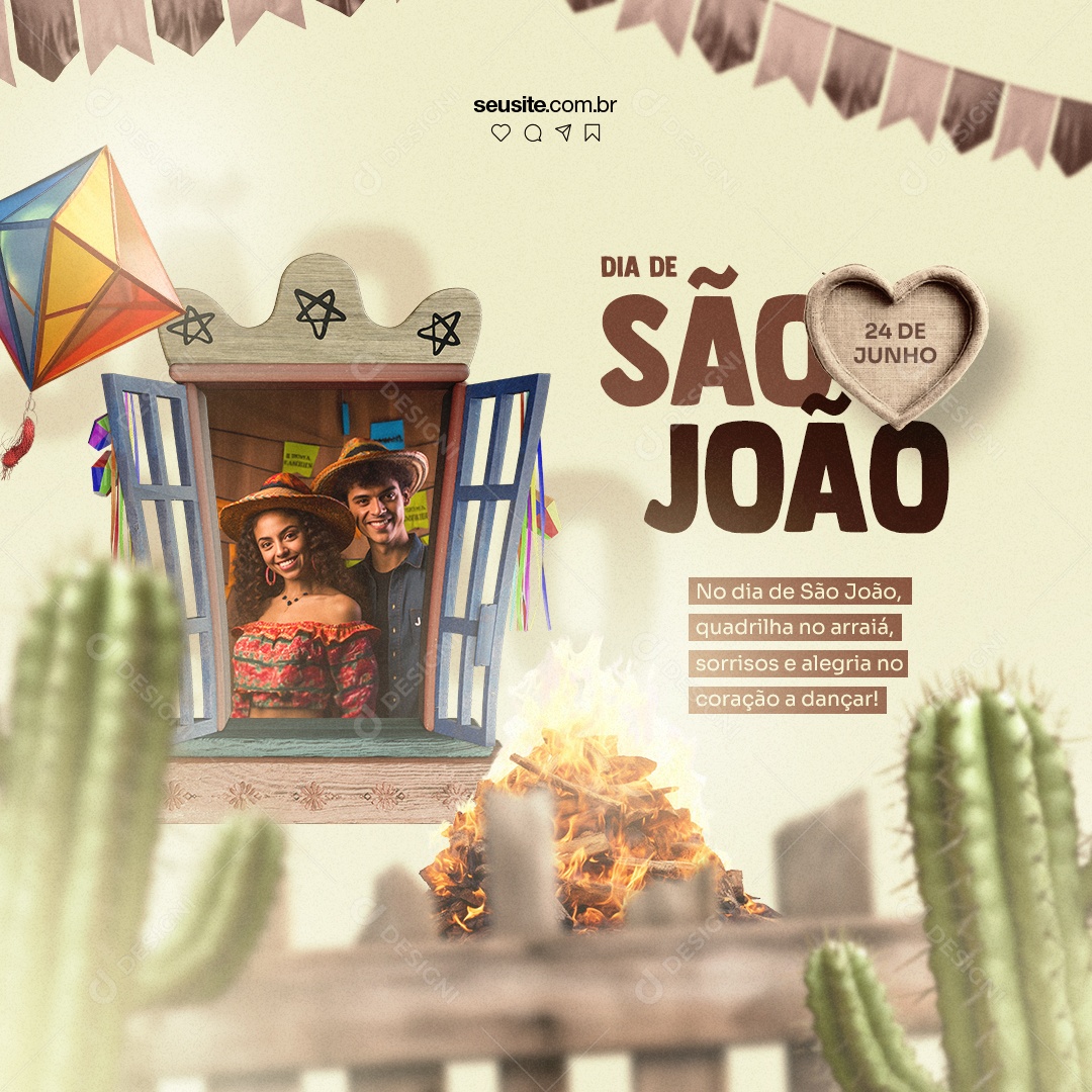 Quadrilha No Arraiá Sorrisos e Alegria Dia De São João 24 De Junho Social Media PSD Editável