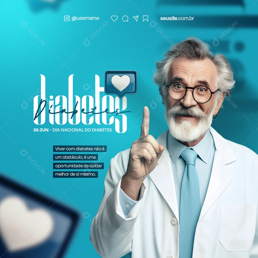 Viver Com Diabetes Não é Um Obstáculo Dia Nacional Da Diabetes Social Media PSD Editável