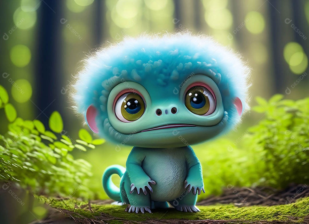 Um bonito e vibrante animal de pelúcia com pelagem colorida e grandes olhos expressivos