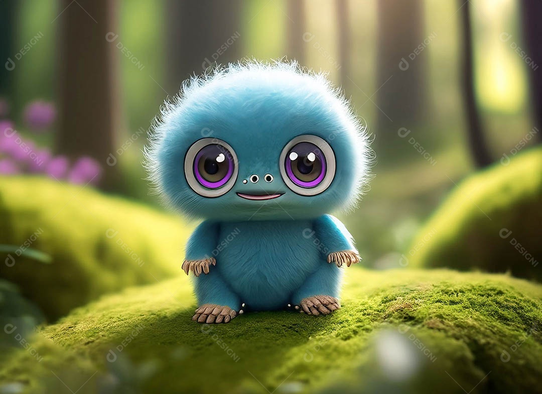 Um bonito e vibrante animal de pelúcia com pelagem colorida e grandes olhos expressivos