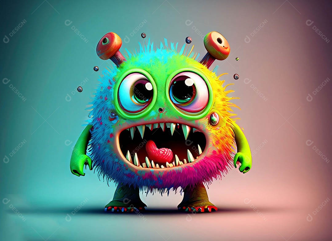 Um bonito e vibrante animal de pelúcia com pelagem colorida e grandes olhos expressivos