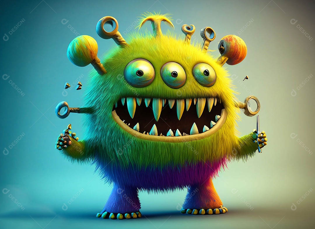 Um bonito e vibrante animal de pelúcia com pelagem colorida e grandes olhos expressivos