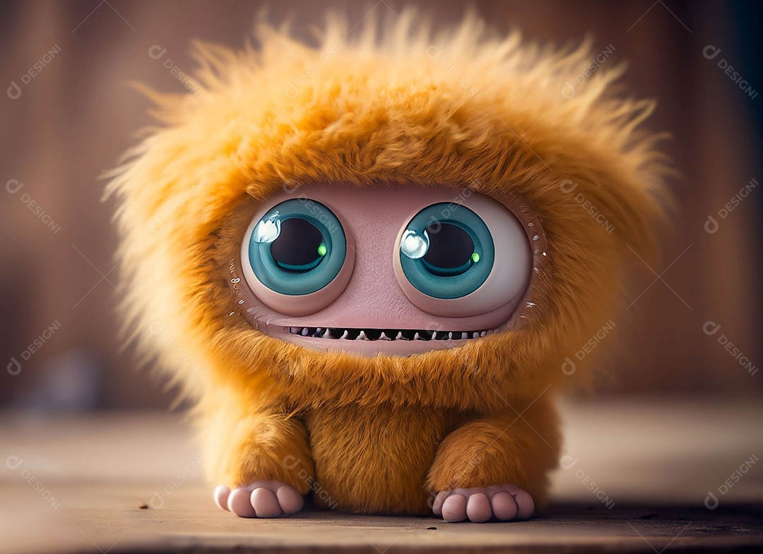 Um bonito e vibrante animal de pelúcia com pelagem colorida e grandes olhos expressivos