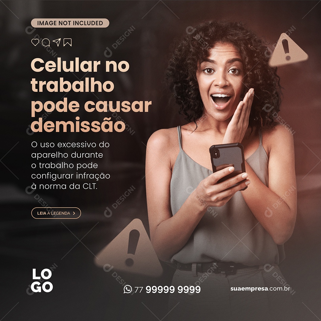 Celular no Trabalho Pode Causar Demissão Social Media PSD Editável