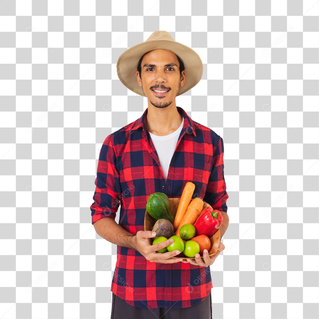 Jovem Fazendeiro Segurando Frutas PNG Trasparente