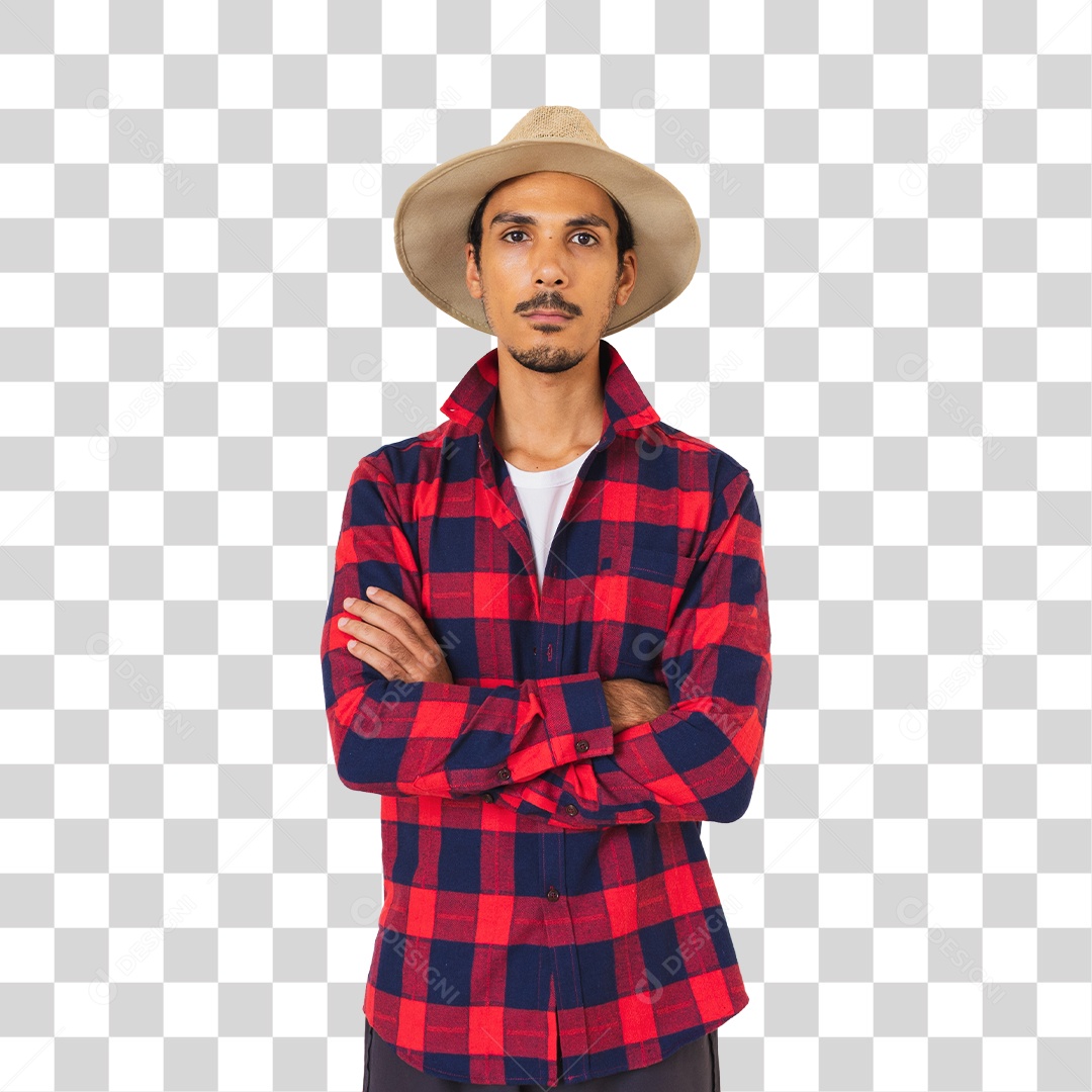 Jovem Fazendeiro Com Camisa Quadriculada PNG Transparente