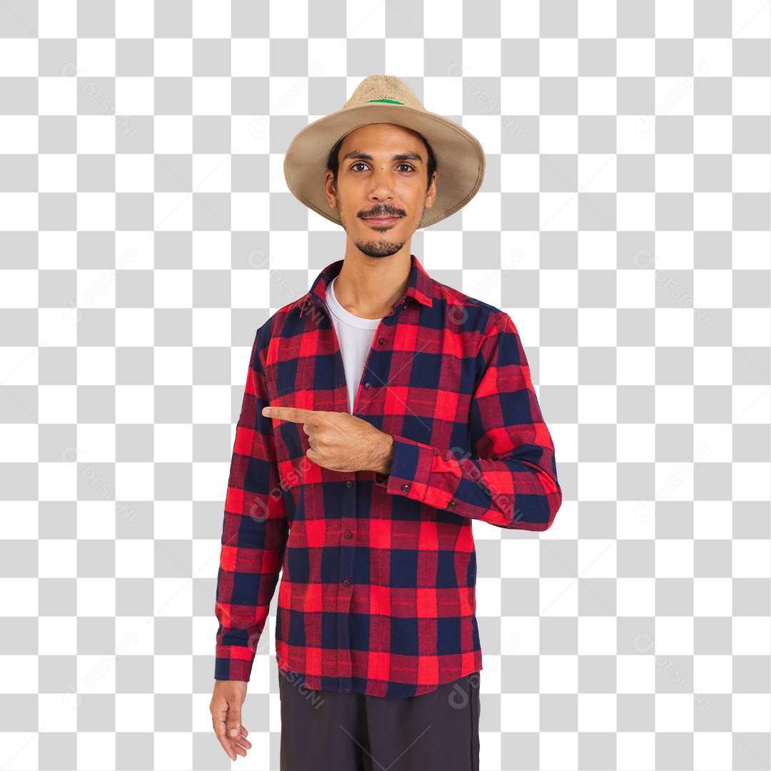 Jovem Fazendeiro Com Camisa Quadriculada PNG Transparente