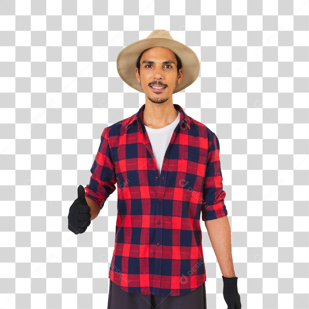 Jovem Fazendeiro Com Camisa Quadriculada PNG Transparente