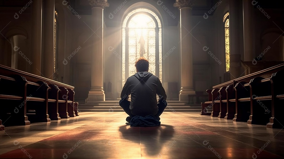 Cristão de joelhos na igreja
