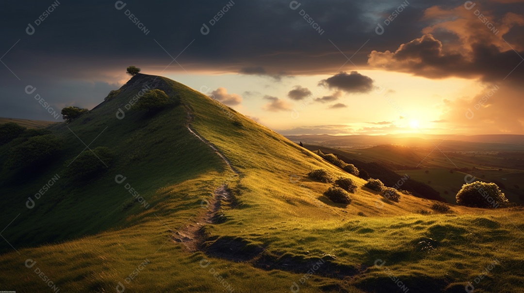 Lindo monte sobre pôr do sol