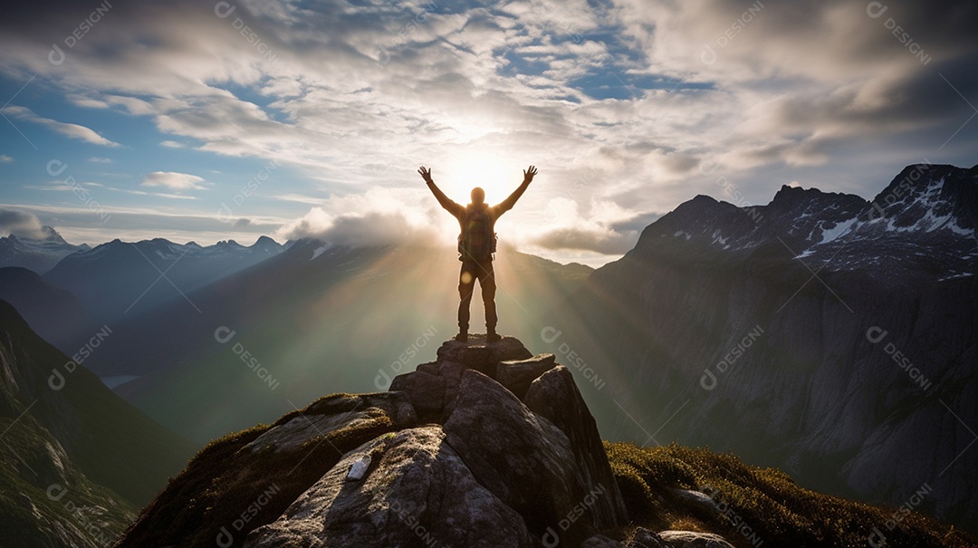 Homem em pé sobre monte