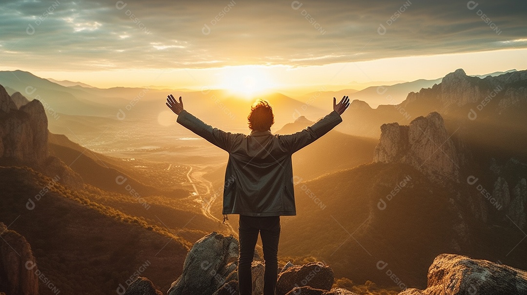 Homem em pé sobre monte