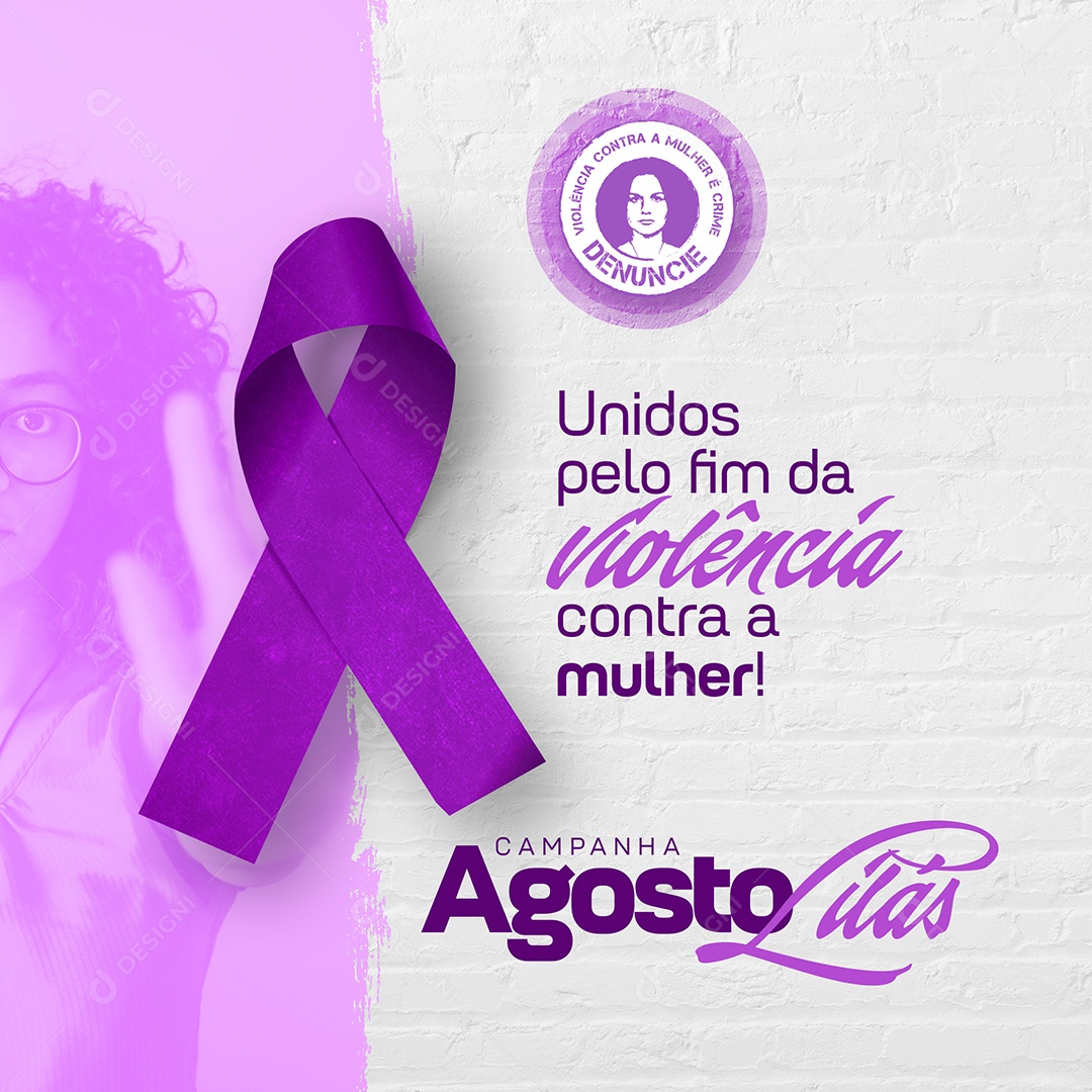 Post Agosto Lilás Unidos Pelo Fim da Violência Social Media PSD Editável