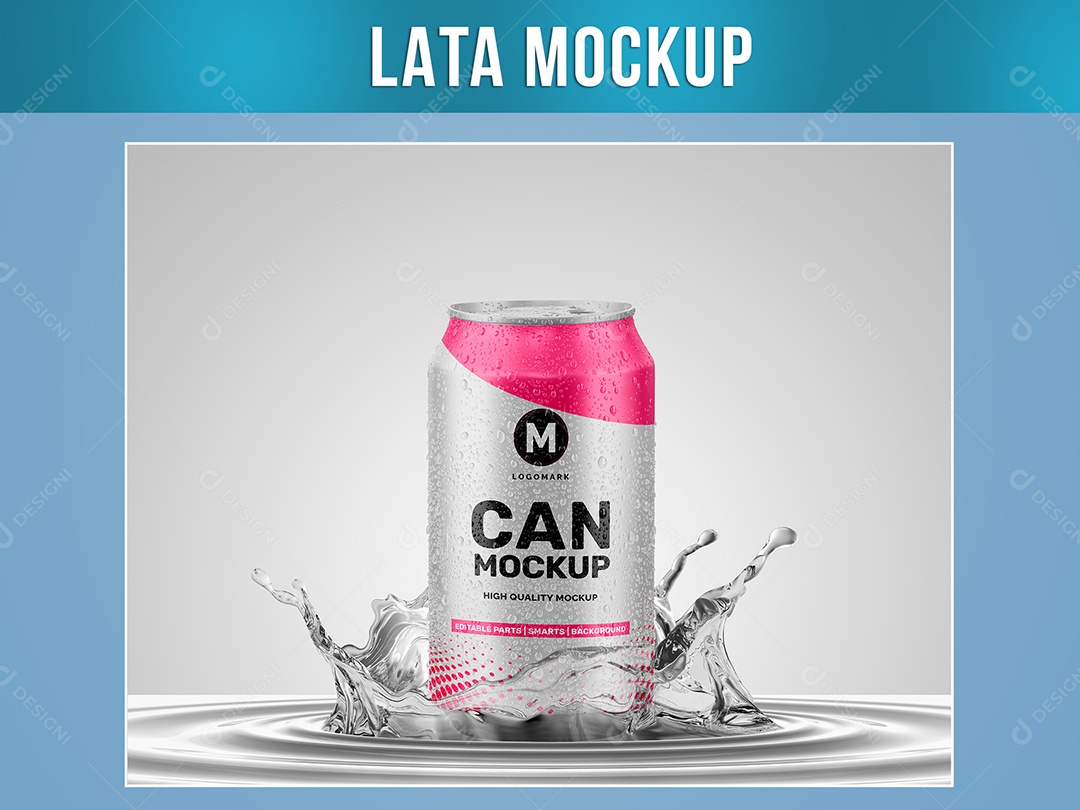 Lata com Splash Mockup Bebida Drink Refrigerante PSD Editável