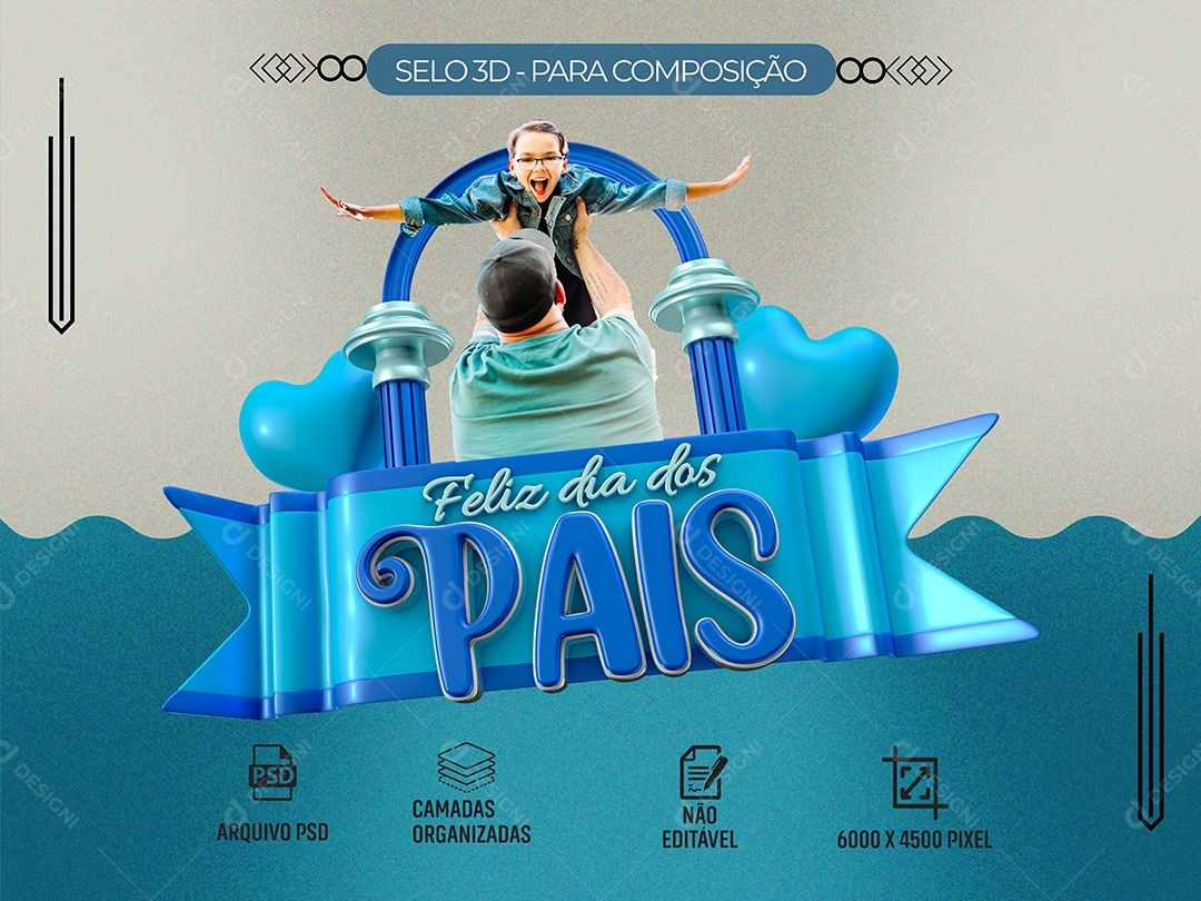 Feliz Dia Dos Pais Selo 3D Para Composição PSD