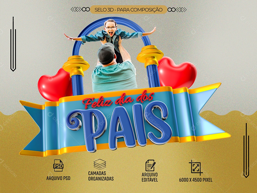 Selo 3D Feliz Dia Dos Pais Para Composição PSD