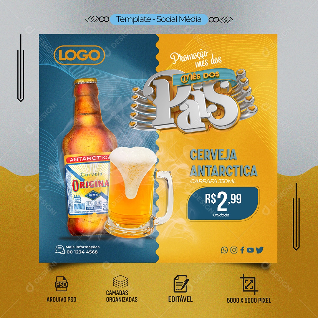 Feed Promoção Mês Dos Pais Cerveja Antártica Social Media PSD Editável
