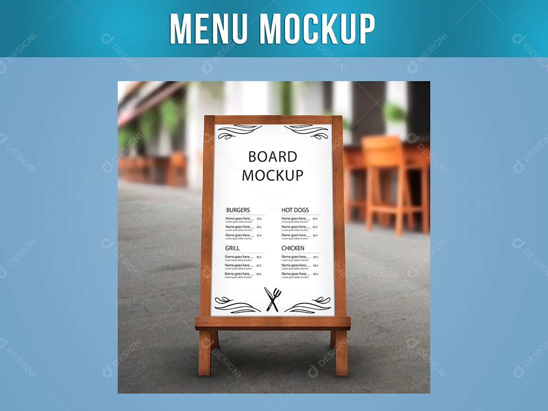 Menu Placa Mockup Restaurante Pratos Refeições Comida Chef Cozinha Jantar PSD Editável