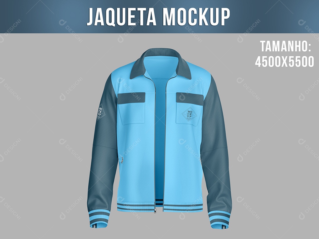 Jaqueta Mockup Manga Longa Vista de Frente Frio Moda Vestuário PSD Editável