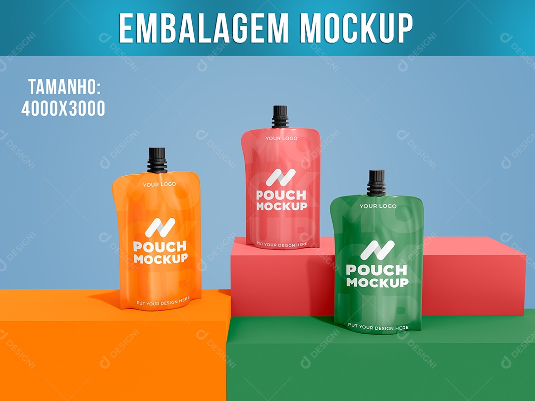 Embalagem Frasco Mockup Bolsa Flexível Liquido Bebida Drink PSD Editável