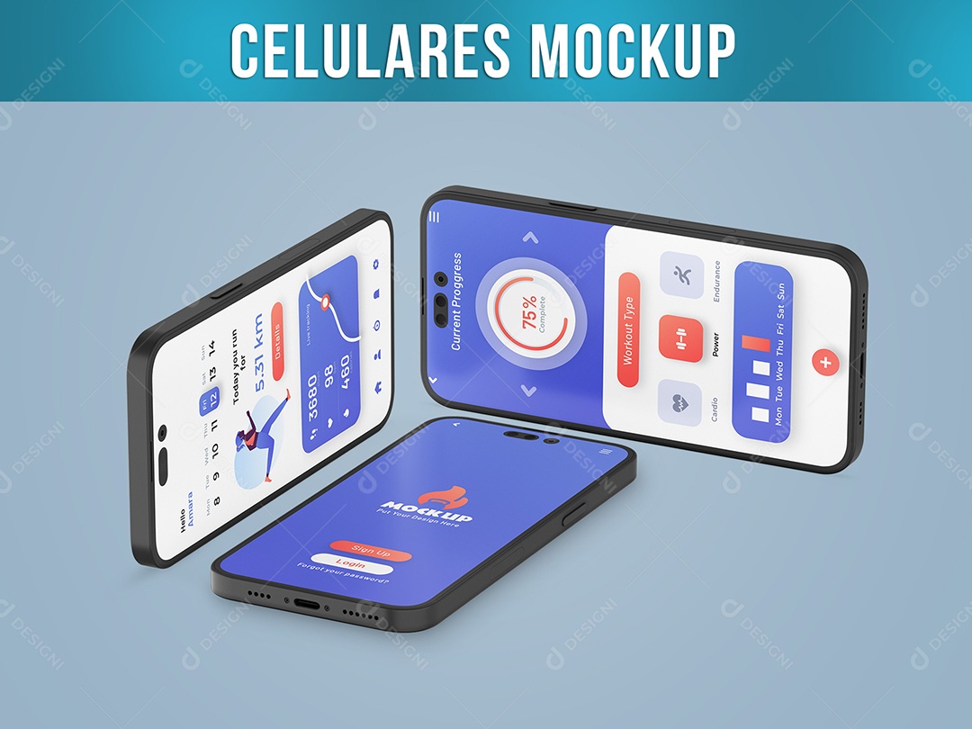 Celulares Mockup Tela Tecnologia Comunicação Internet Digital PSD Editável