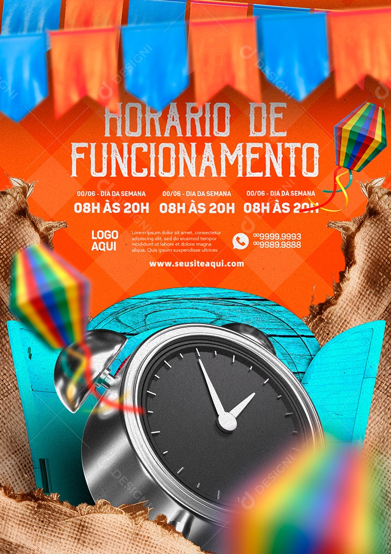 Horário De Funcionamento Feriado São João Social Media PSD Editável