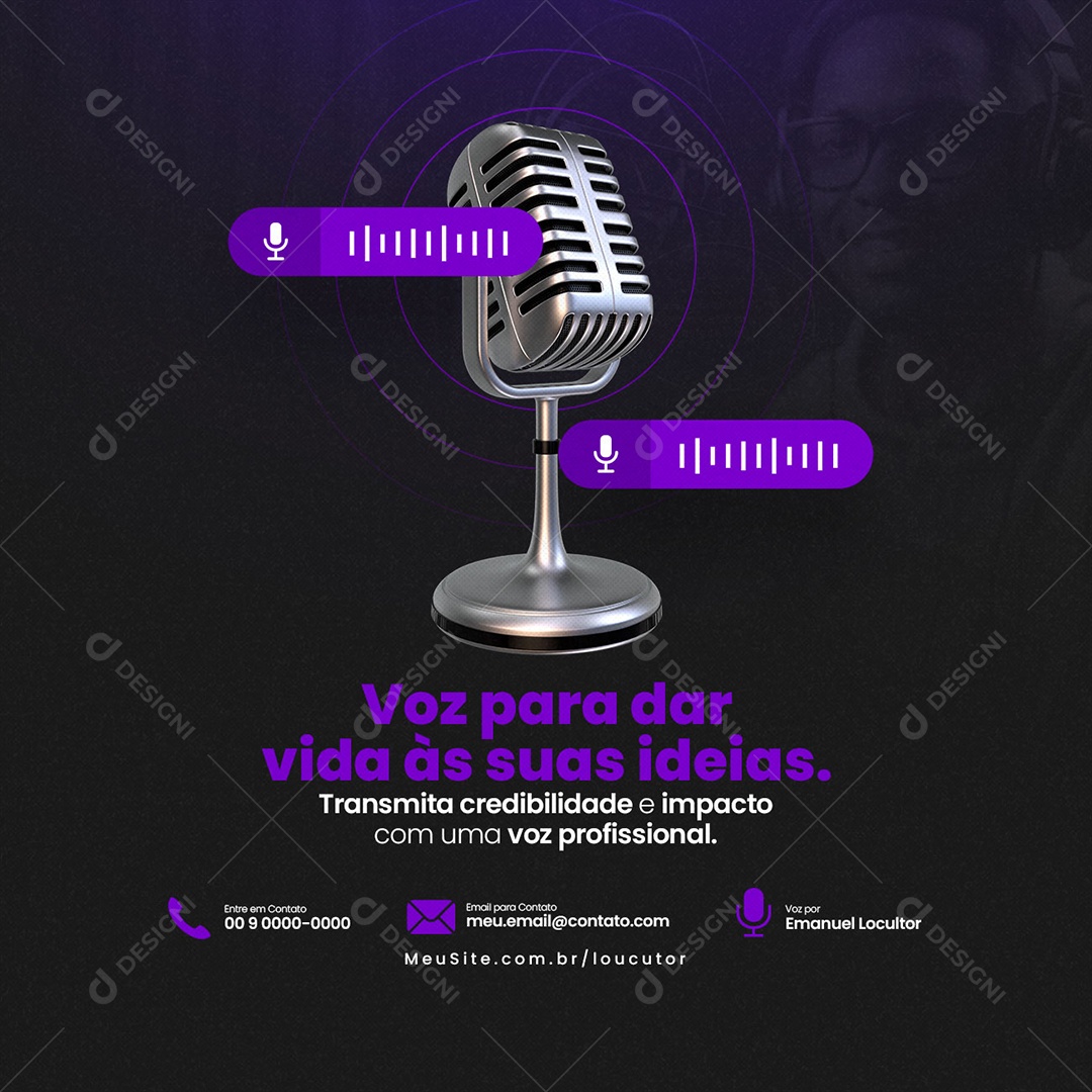 Voz Para Dar Vida Às Suas Ideias Locutor Social Media PSD Editável