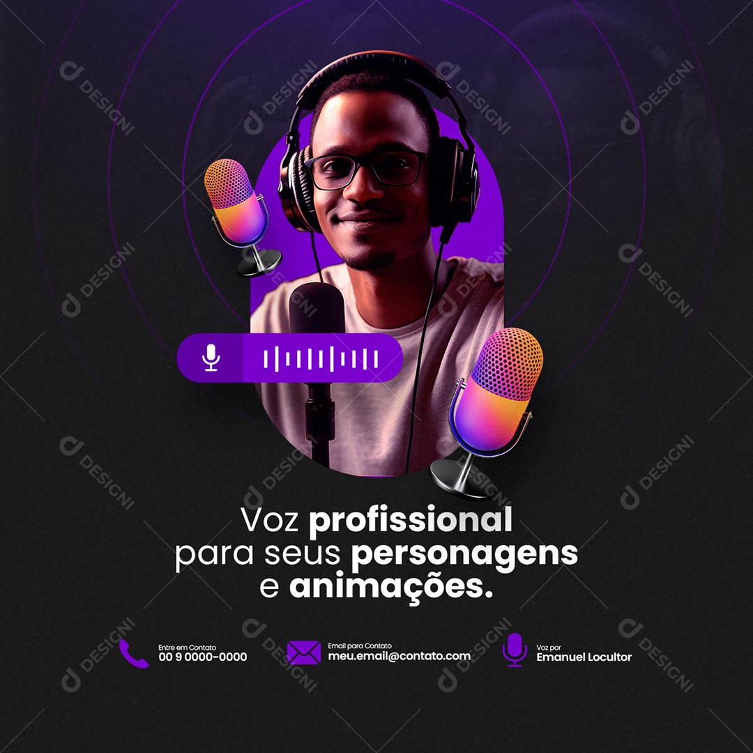 Voz Profissional Para Seus Personagens E Animações Locutor Social Media PSD Editável