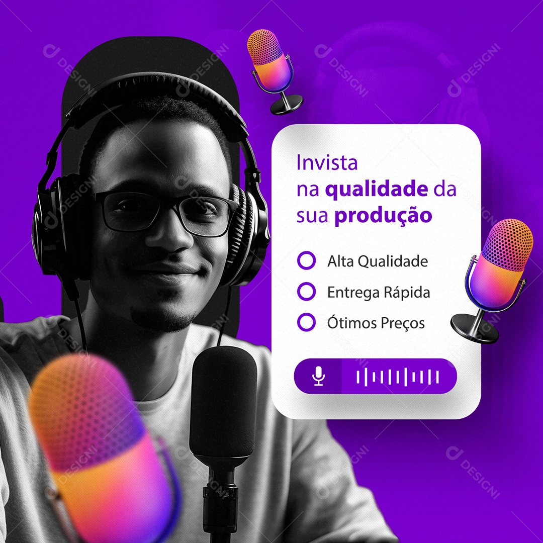 Invista Na Qualidade Da Sua Produção Ótimos Preços Locutor Social Media PSD Editável