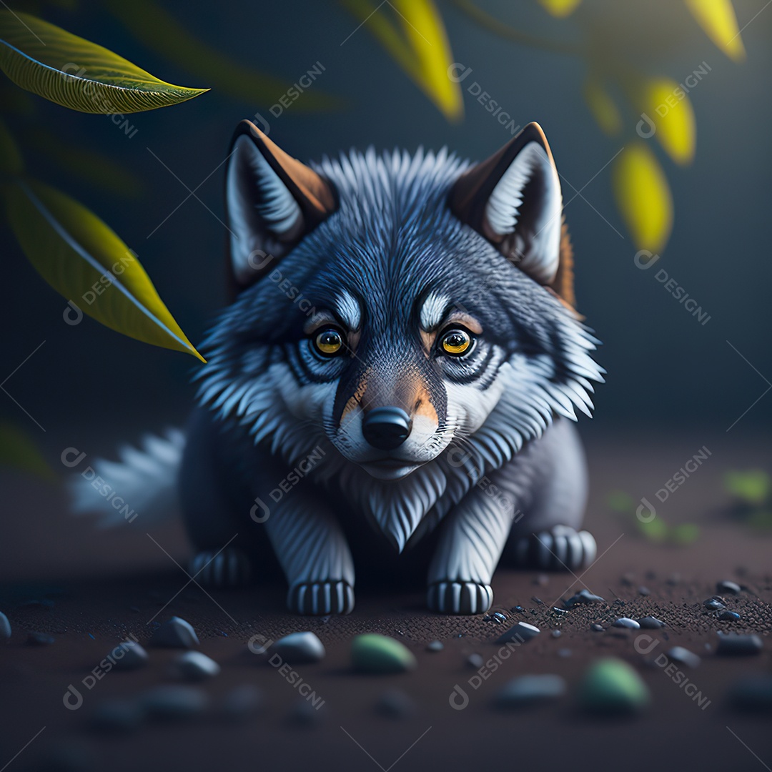 Imagem realista de Lobo pequeno e fofo
